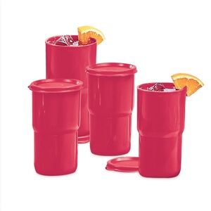 New Tupperware Tabletop Stacking Tumbler Set of 4  Red